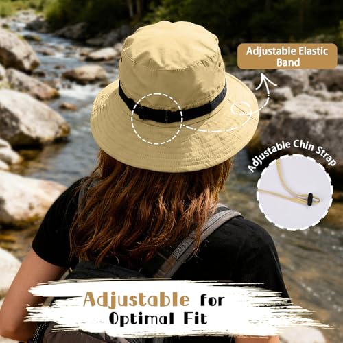 Sun Bucket Hat for Men Women Fishing Beach Safari Hats for Golf Hiking Hunting Outdoor UPF 50+ - color: With One Pair Cooling Sleeves-1pack-khaki