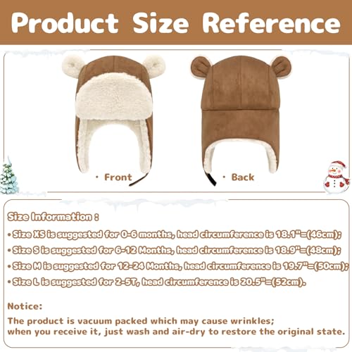 Olreco Baby Winter Hat Toddler Winter Hat Thick Sherpa Lined Infant Baby Hats with Bear Ears Toddler Trapper Hats for Kids - color: Brown, size: 12-24 Months