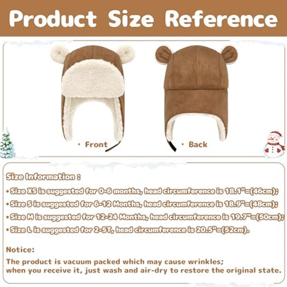 Olreco Baby Winter Hat Toddler Winter Hat Thick Sherpa Lined Infant Baby Hats with Bear Ears Toddler Trapper Hats for Kids - color: Brown, size: 12-24 Months