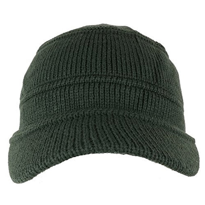 Army Style Acrylic Cadet Winter Beanie Hat with Visor - color: Olive