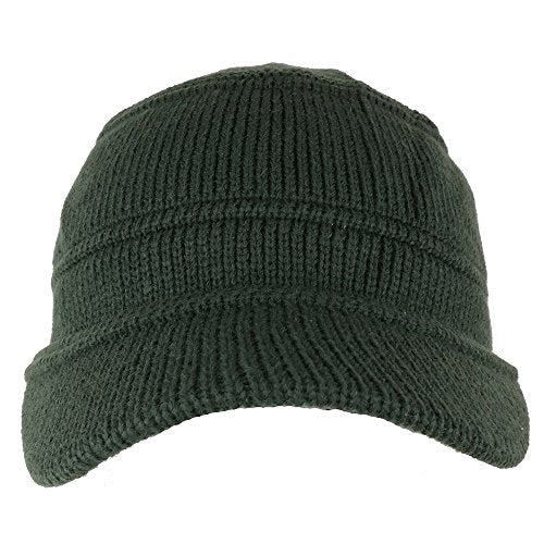 Army Style Acrylic Cadet Winter Beanie Hat with Visor - color: Olive