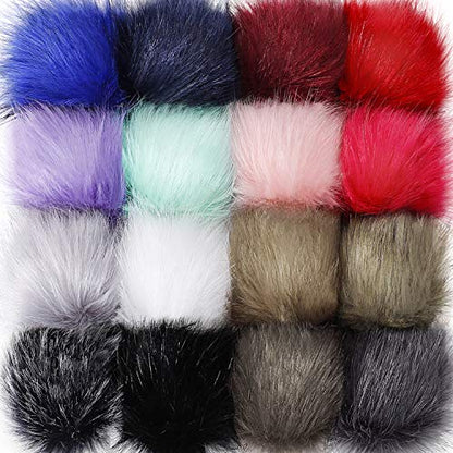 Tatuo 16 Pcs Faux Fur Pom Poms for Hats, Pink Mixed Colors - color: Pink Mixed Colors