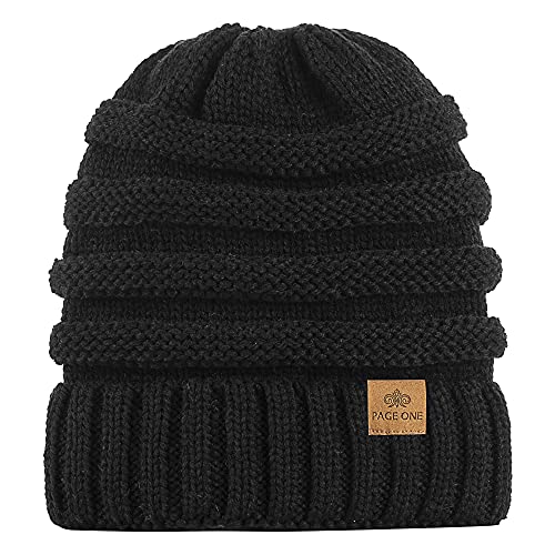 Womens Winter Beanie Warm Knit Hat Cable Stretch Trendy Ribbed Chunky Cap - color: Black