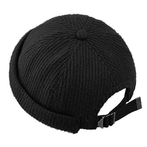 Croogo Men's Brimless Causal Docker Cap Knit Beanie Daily Skull Cap Winter Sailor Fisherman Leon Landlord Hat - color: Dbh04-black
