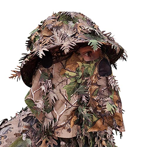 QuikCamo Men’s 3D Leafy Camo Bucket Hat with Built-in Face Mask for Turkey Hunting - Adjustable Size - color: Realtree Xtra Green Camo