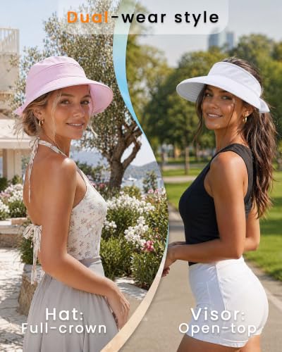 CHUNG 2 Pack Women Sun Visor Hat Wide Brim Summer UV Protection Zip-Off - color: White/Light Purple