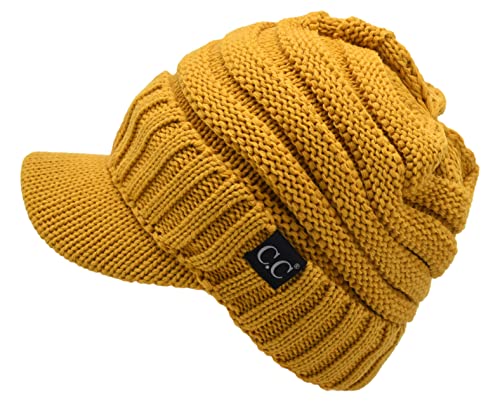 C.C Trendy Warm Oversized Chunky Soft Oversized Ribbed Slouchy Knit Hat with Visor Brim - color: Mustard