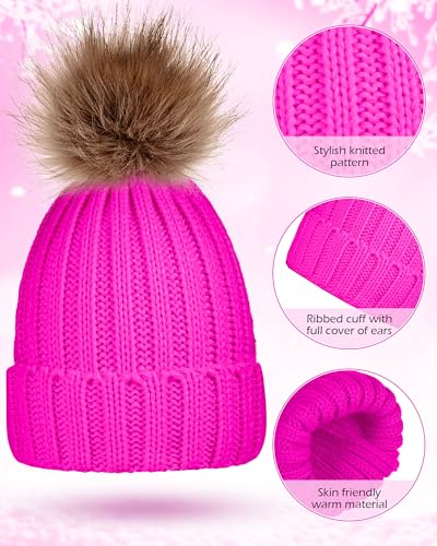 Syhood 4 Pcs Hat and Glove Set Winter Beanie and Glove Set - color: White and Pink