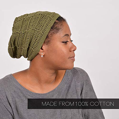 CHARM Mens Summer Beanie Cotton - Womens Crochet Slouch Cap Hand Made Chemo Hat - color: Ivory