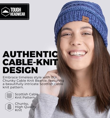 Tough Headwear Slouchy Beanie Hat - Itch-Free Winter Hats for Women - Stretchable Beanies for Women - Acrylic Winter Gear - color: Blue Melange