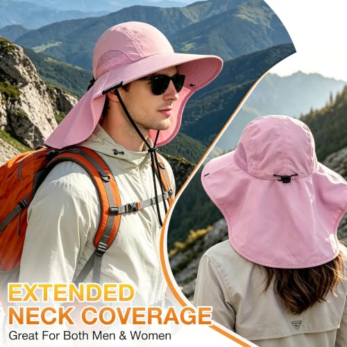 Solaris Small‑Head‑Fit Sun Hat with Neck Flap for Men & Women - color: #2 Pink, size: Medium