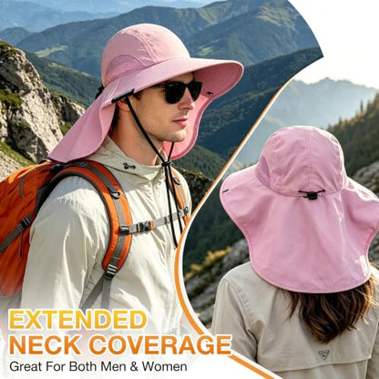 Solaris Small‑Head‑Fit Sun Hat with Neck Flap for Men & Women - color: #2 Pink, size: Medium