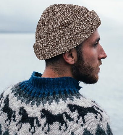 Fisherman Short Beanie Leon Roll up Trawler Classic Skullcap Hipster Beanie Warm Winter Hats Acrylic Ribbed Knit Cuff Daily - color: Brown Mix Fisherman Beanie