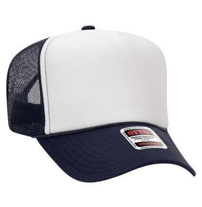 Otto Cap 5-Panel High Crown Mesh Back Trucker Hat - color: Navy/White