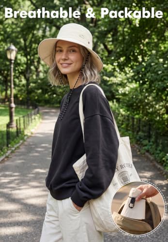 Zando UPF 50+ Wide Brim Sun Hat for Women, Hiking Hat with Ponytail Hole - color: Black