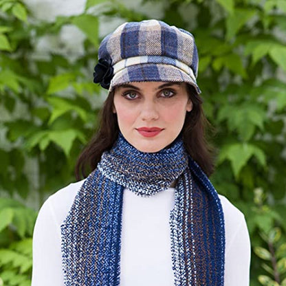 Newsboy Hat for Women's Cap 8 Panel Wool Made in Ireland - color: Blue Plaid