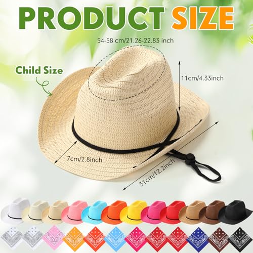 SATINIOR 12 Set Kids Cowboy Hats Bulk with Bandanas - color: Colorful Colors