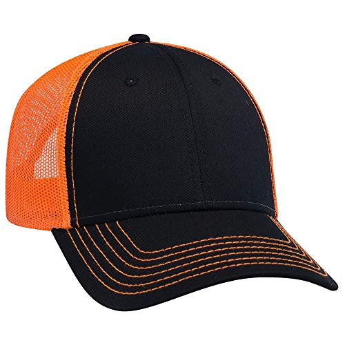 OTTO 6 Panel Low Profile Contrast Vertical Mesh Back Cap - color: Blk/Blk/Org