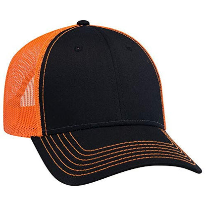 OTTO 6 Panel Low Profile Contrast Vertical Mesh Back Cap - color: Blk/Blk/Org