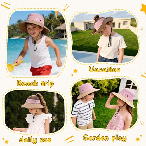 ZOORON Kids UPF 50+ Sun Hat for Boys Girls Wide Brim Lightweight Bucket Hat for Hiking Beach Safari, Quick Dry Adjustable - color: 1pack-coffee Pink