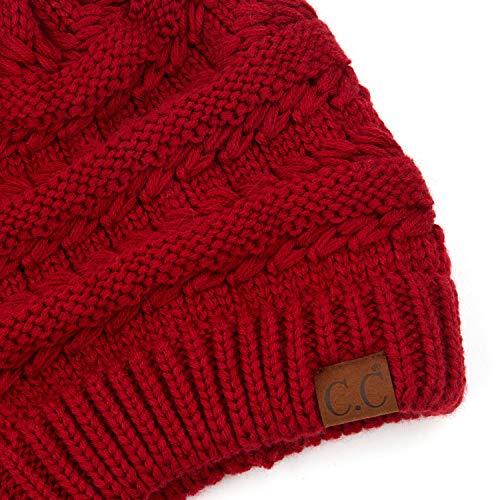C.C Hatsandscarf Exclusives Unisex Solid Ribbed Beanie with Pom (HAT-43) - color: A Chili Pepper-tilted Stitch