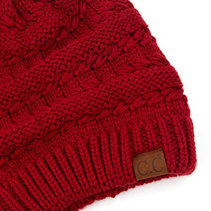 C.C Hatsandscarf Exclusives Unisex Solid Ribbed Beanie with Pom (HAT-43) - color: A Chili Pepper-tilted Stitch