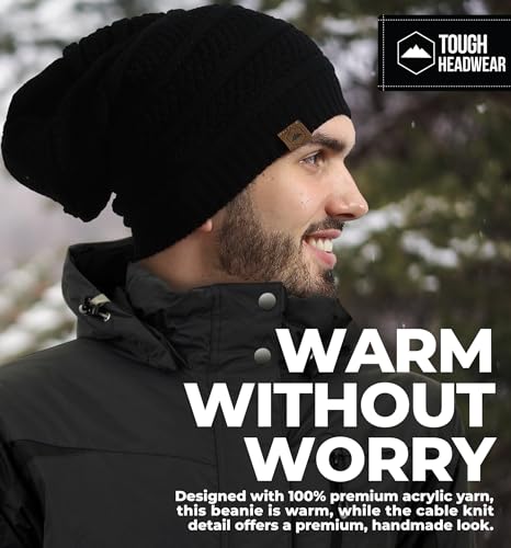 Tough Headwear Slouchy Oversized Beanie Hat - Warm Winter Hats for Women - Stretch Fit Mens Beanie - color: Black