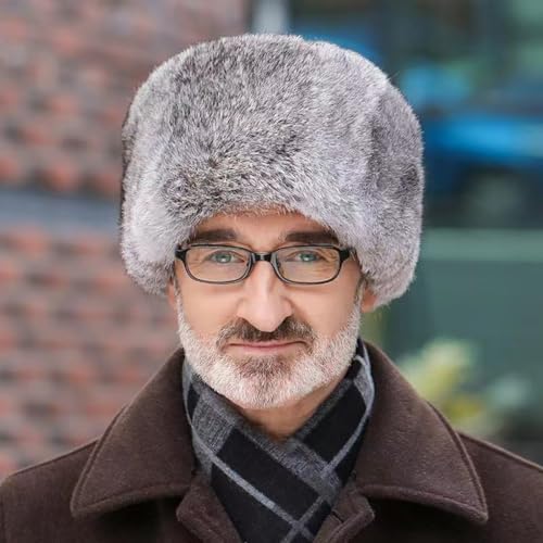 Men Winter Trapper Hat Faux Fur Russian Trooper Hat Furry Ushanka Hat Warm Dad Hat Outdoor Windproof Hunting Ski Cap - color: Gray