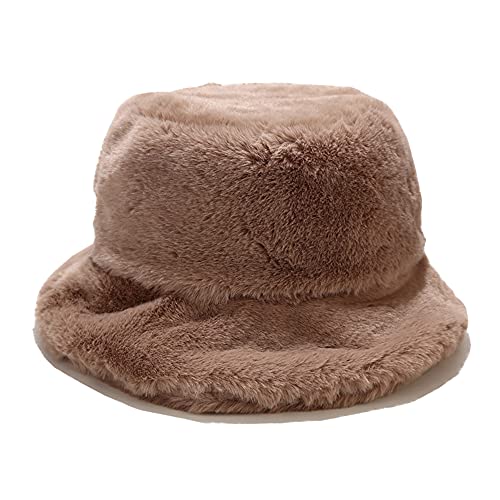 Dirholl Women's Winter Faux Fur Fuzzy Warm Bucket Hat - color: Khaki