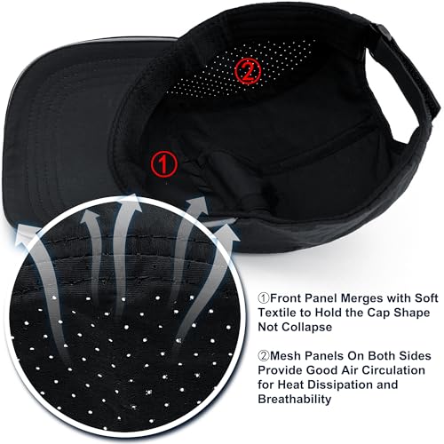 Lightweight Running Hat Breathable Mesh Cap Reflective Brim - color: Black, size: One Size