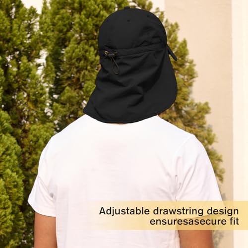 American Trends Mens Sun Hat with Neck Flap, UV Protection Outdoor Flap Hat, Packable Soft Fishing Hiking Gardening Hat - color: Black