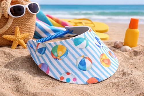 Women's Beautiful Designs Lightweight Packable Foam Visor for Sun Protection and Outdoor Activities - color: Beach Balls