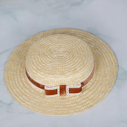 Women Bowknot Straw Hat Summer Fedoras Boater Summer Beach Sun Hat Cowgirl Fishing Hat Jazz Hat - color: Khaki 2