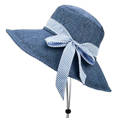 Sun Hats for Women Roll-up Wide Brim Summer Beach Hat Foldable Floppy Cotton Hat - color: Cotton Blue