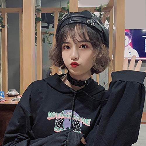 Women Buckle Spring Fall Winter Faux Leather Beret Classic British Style Hat - color: Black