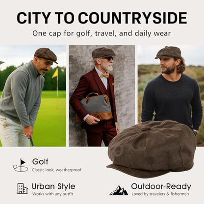 TOP-EX Waterproof 8-Panel Faux Leather Newsboy Flat Cap for Men, Adjustable - color: Coffee (Waterproof Faux Leather), size: 3X-Large