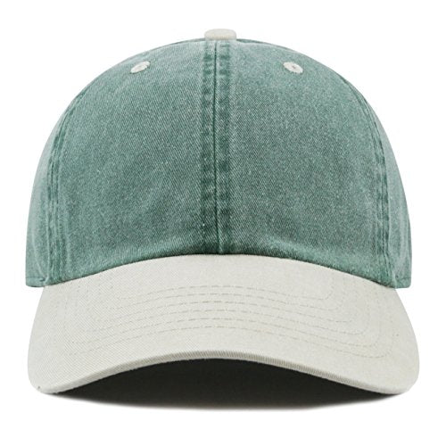 The Hat Depot 100% Cotton Pigment Dyed Low Profile Dad Hat Six Panel Cap - color: 2. Green/Putty