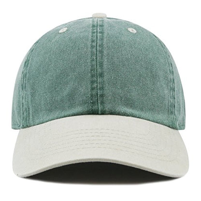 The Hat Depot 100% Cotton Pigment Dyed Low Profile Dad Hat Six Panel Cap - color: 2. Green/Putty