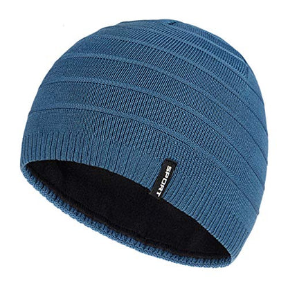 Mens Winter Beanie Hat Warm Knit Cuffed Plain Toboggan Ski Skull Cap (3 Patterns) - color: C4-blue