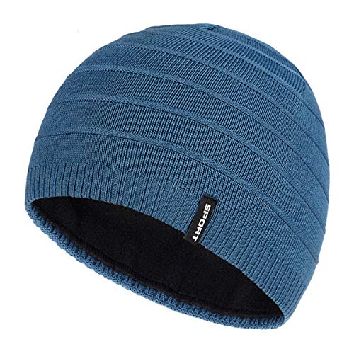 Mens Winter Beanie Hat Warm Knit Cuffed Plain Toboggan Ski Skull Cap (3 Patterns) - color: C4-blue