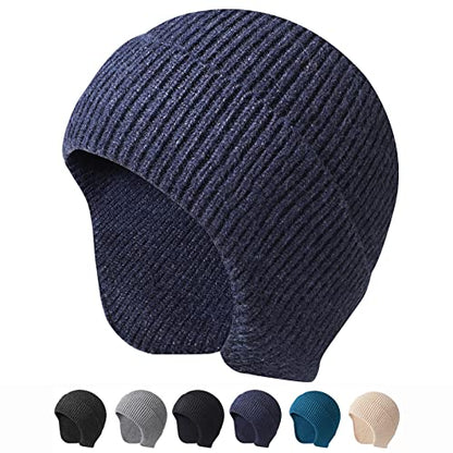 Arcweg Beanie with Earflap for Men Women Winter Warm Thermal Hats Stocking Cap Toboggan Outdoor Hat - color: Navy Blue