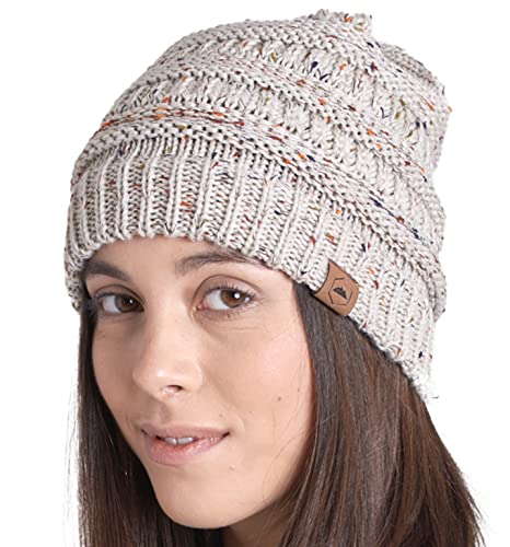 Tough Headwear Slouchy Beanie Hat - Itch-Free Winter Hats for Women - Stretchable Beanies for Women - Acrylic Winter Gear - color: Off White Confetti