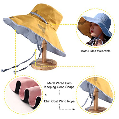 HUAMULAN Women Summer Vacation Wide Brim Sun Hat Reversible Fishing Hats - color: M0004-huang