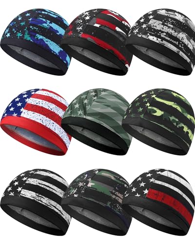 9 Pcs Cooling Skull Cap Liner Sweat Wicking Cycling Cap for Men - color: Multicolor, style: National Flag