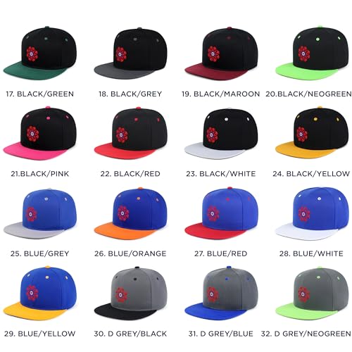 JPAK Flower Ornament Hip-Hop Snapback Hat Embroidered Baseball Cap Floral Embellishment - color: 18. Black/Grey