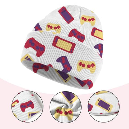Kids Beanie Knit Hat Winter Unisex Cuffed Beanies Skull Cap Warm Double Layer Thick Acrylic Cute for Girls Boys - color: Game Machine