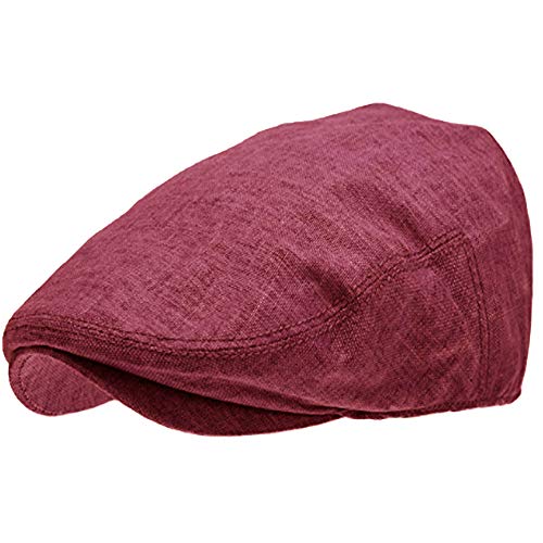 Men's Linen Flat Ivy Gatsby Summer Newsboy Hats - color: Burgundy, size: Large-X-Large