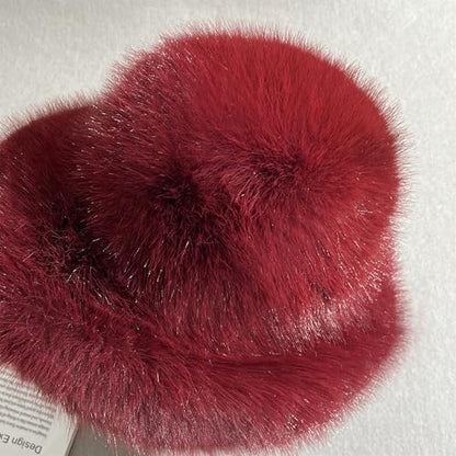Dikoaina Faux Fur Bucket Hat for Women Girl – Oversized Brim, Super Soft & Fluffy Winter Hat - color: White