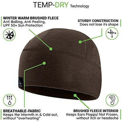 Temple Tape Tactical Fleece Watch Cap Beanie – Skull Cap Fleece Hat - Mens & Women - color: Deep Brown, size: X-Large