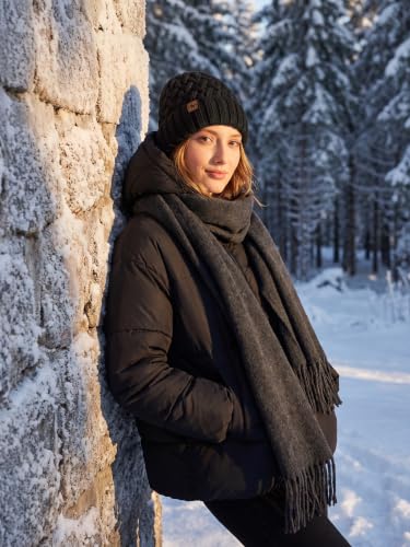 Winter Hats for Women Cable Knit Chunky Skull Cap Fleece Lined Thick Fold Cuff Beanie hat - color: Black, style: Pineapple